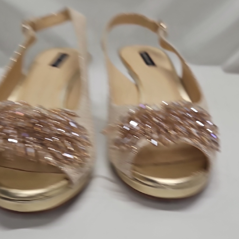 Alex Marie Marla Rhinestone Beaded Gold Pump Heel - Picture 4 of 10